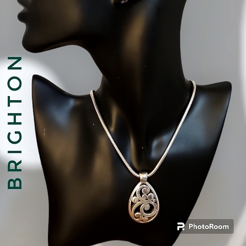 Brighton Contempo Teardrop Pendant Silver Plated Snake Chain Necklace